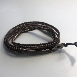 Chan Luu silver nugget leather wrap bracelet